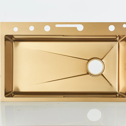 Golden Double Waterfall Sink Stainless Steel Kitchen Sink Embossed Large Single Slot Wash Basin Washing Pond For Kitchen