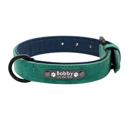 Personalized  PU Leather Dog Collar Soft Padded Pet Dog Collars Engraved Name Paw Durable Necklace for Small Medium Large Dogs