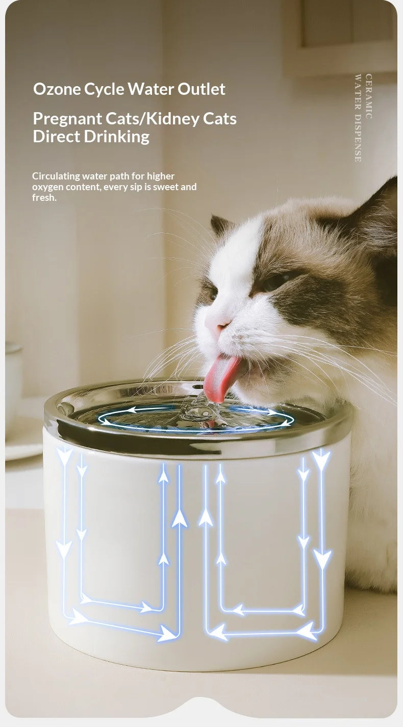 Cat Automatic Water Dispenser Pet Ceramic Water Bowl Dog Bowl Water Dispenser, Circulation Water Flow Water Dispenser