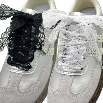 120cm Lace Shoelaces for Women Casual Shoes 3CM Width Flat Shoelace for Sneakers Black White Hollow Out Shoe Laces Accessorices