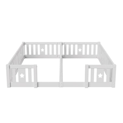 Rosahqnda Children's Bed Floor Bed 90x200cm with Railing Gate,Pine Wooden Bed for Families with 2 Children,Children's Twin Bed