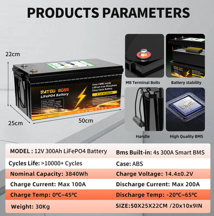 MFUZOP  12V 100Ah 200Ah 300Ah  LiFePO4 Battery Intelligent BMS System 1280Wh 2560Wh 3840Wh Deep Cycle for Solar Storage System
