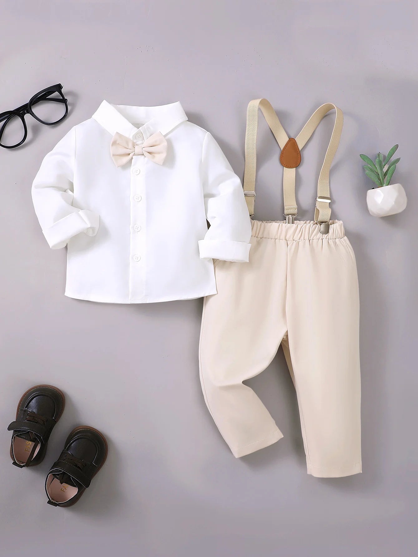 Summer   0-1  Years   Old   Infant   Baby   Boys   Long  Shirt   And   Strap  Pants   Little   Gentleman   2-Piece    Set