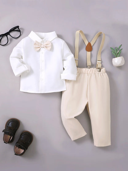 Summer   0-1  Years   Old   Infant   Baby   Boys   Long  Shirt   And   Strap  Pants   Little   Gentleman   2-Piece    Set