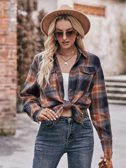 Autumn Plaid Shirt Women Long Sleeve Turn-down Collar Oversize Shirts Female Stylish Vintage Casual Blouse Ladies Chemise