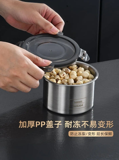 Stainless Steel Storage Jars Set 500/900/1400ml Sealed Containers Kitchen Organizer for Fresh Grain Vegetable Coffee