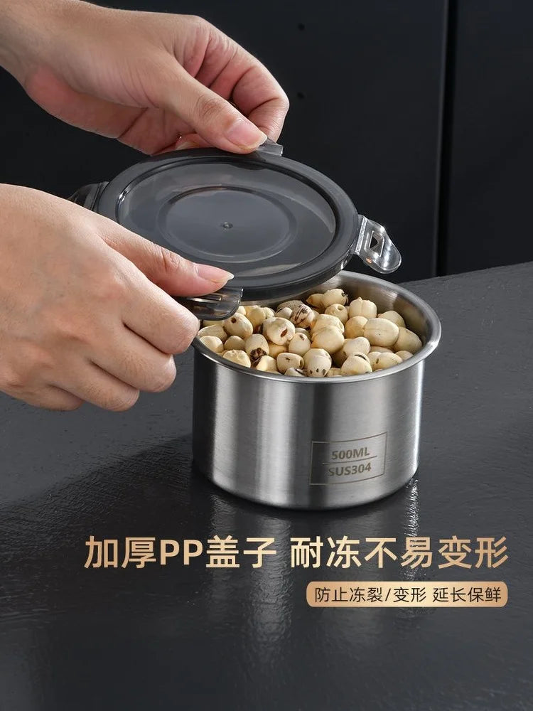 Stainless Steel Storage Jars Set 500/900/1400ml Sealed Containers Kitchen Organizer for Fresh Grain Vegetable Coffee