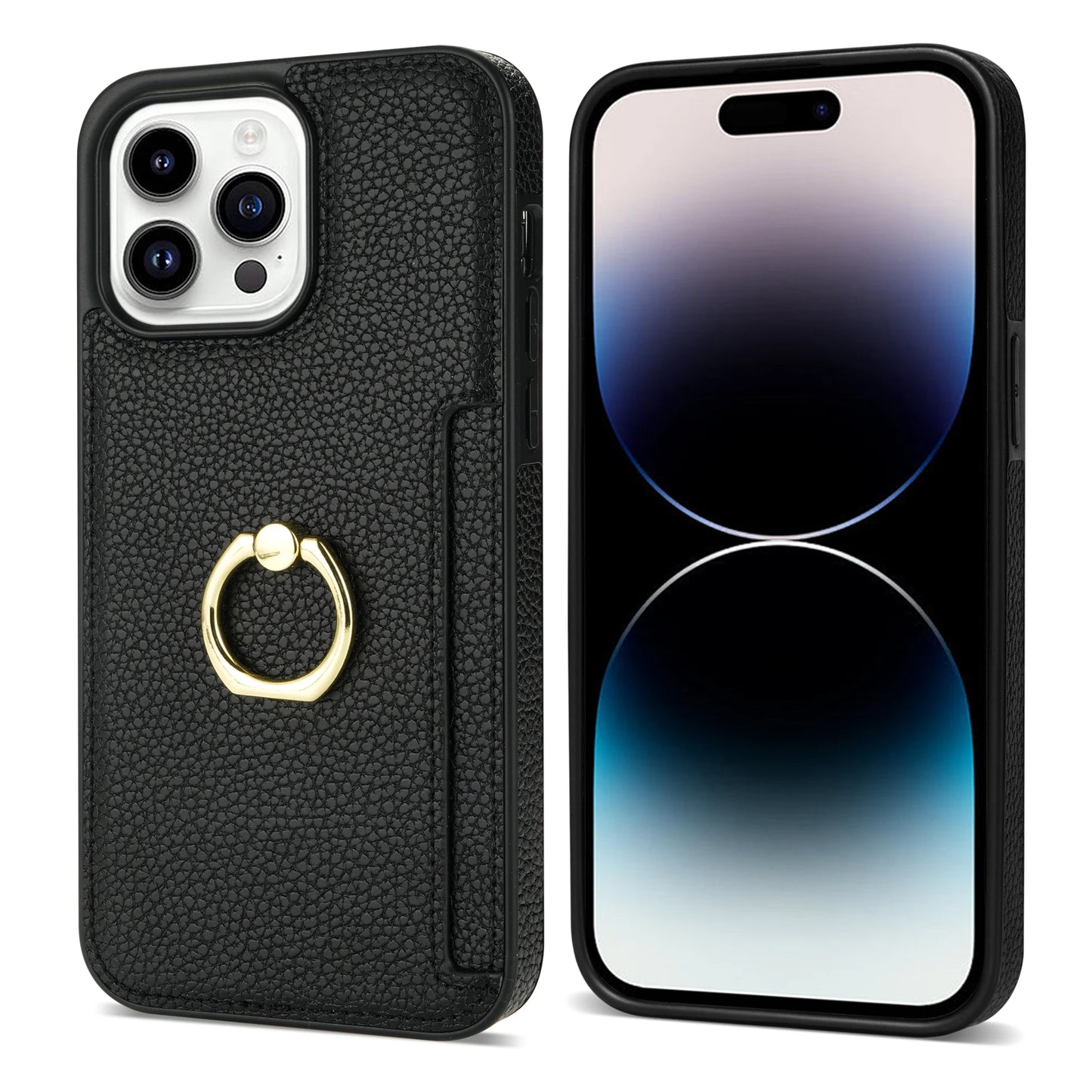 Leather Wallet Phone Case for iPhone Air 17 16 15 14 13 12 11 Pro Max XS XR X 7 8 Plus Ring Holder Card Solt Litchi Stand Cover