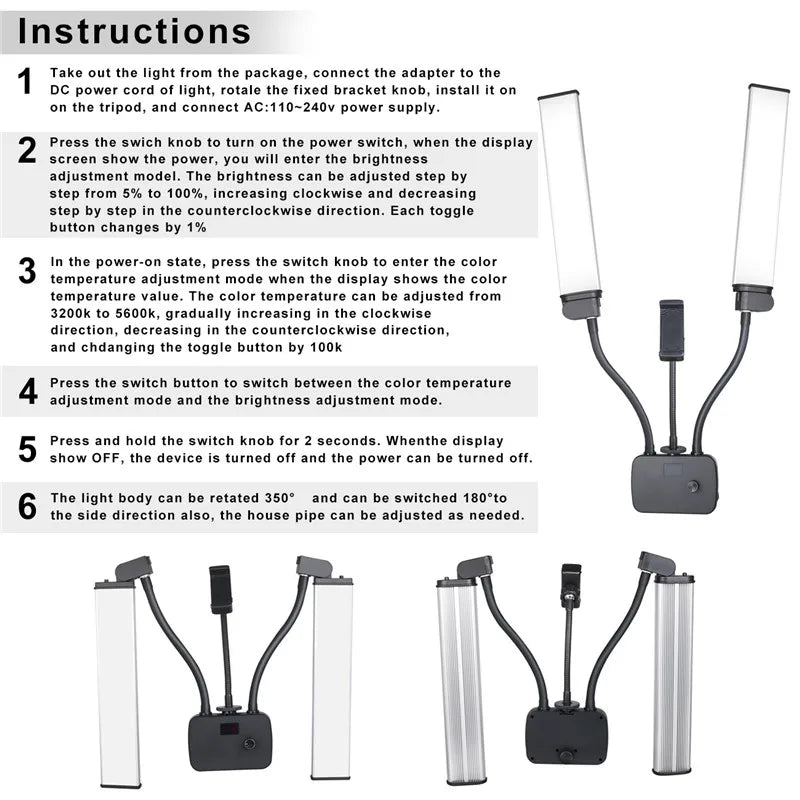 45W LED Video Light Double Arms Fill LED Light Selfie Light Long Strips LED Light for Photo Studio Live Broadcast Tiktok Stream