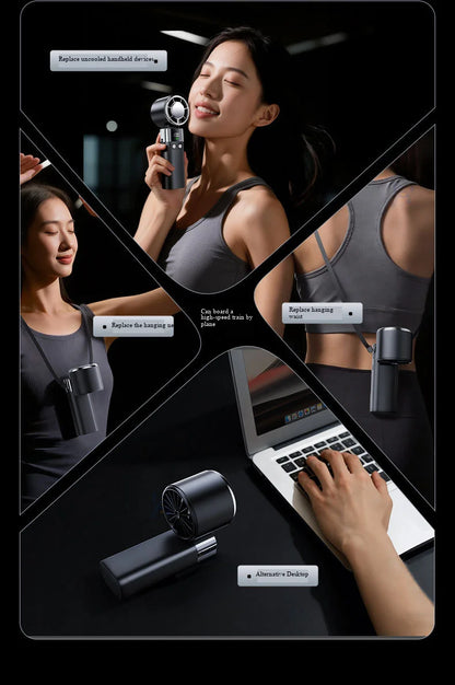 Handheld Fan with Semiconductor Cooling, Ice Compress, Ultra-Long Battery Life, Foldable Tabletop, Digital Display, Mini Fan
