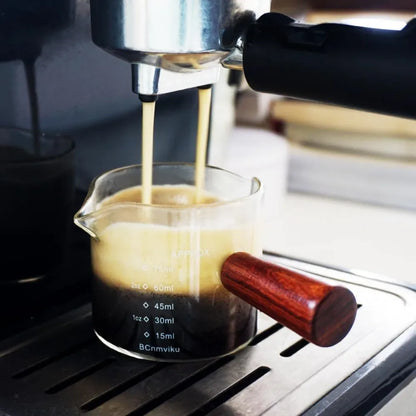 Clear Glass 75ML  Espresso Shot Glasses with Wooden Handle Measuring Cup Coffee Cup High Borosilicate Glass Pitcher Barista
