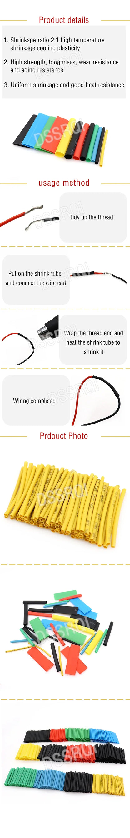 530pcs Polyolefin Shrinking Assorted Heat Shrink Tube Wire Cable Insulated Sleeving Tubing Set 2:1 Waterproof Pipe Sleeve Kit