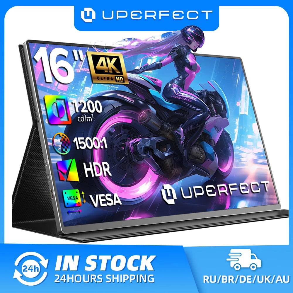 UPERFECT 16' 1200 Nits 4K Portable Monitor for Laptop 3840*2400 UHD 100% SRGB IPS HDR Speakers External Travel Gaming Display