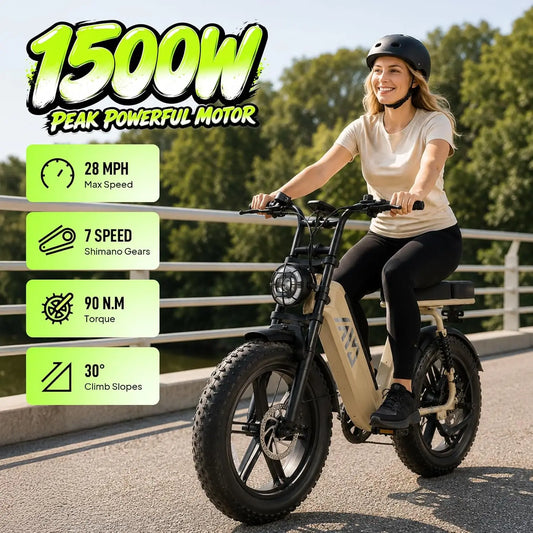 TST R00C 1500W Electric Bike, 48V 15Ah, 28 MPH, 50-60 Miles Range, 20" Fat Tires, Rear Seat by PDG ibma