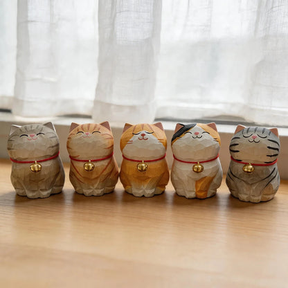 Cute Cat Animals Figurine Decorative Wooden  Ornament Kitten Statue Calico Golden gradient cat Home Office Desk Car Decor Gift