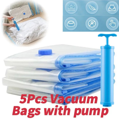 3/5pcs Travel Compression Bags, Travel Essentials Vacuum Storage Bags Space Saving Bags for Suitcases Organizer For Clothes