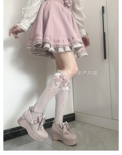 JK Lolita Lace Stockings Bow Knot Sweet Socks Female Long Stocking Teen Uniform Calf Socks Student Cute JK Socks