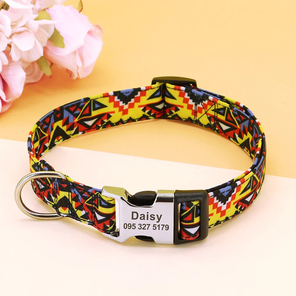 Custom Large Dog Collar Cute Print Personalized Pet Collar Nylon Puppy Dogs ID Collars Engraved Name for Small Medium Large Dog