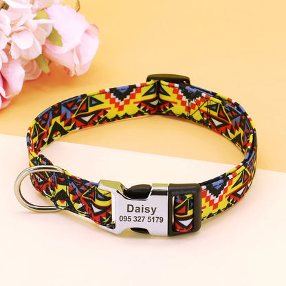 Custom Large Dog Collar Cute Print Personalized Pet Collar Nylon Puppy Dogs ID Collars Engraved Name for Small Medium Large Dog