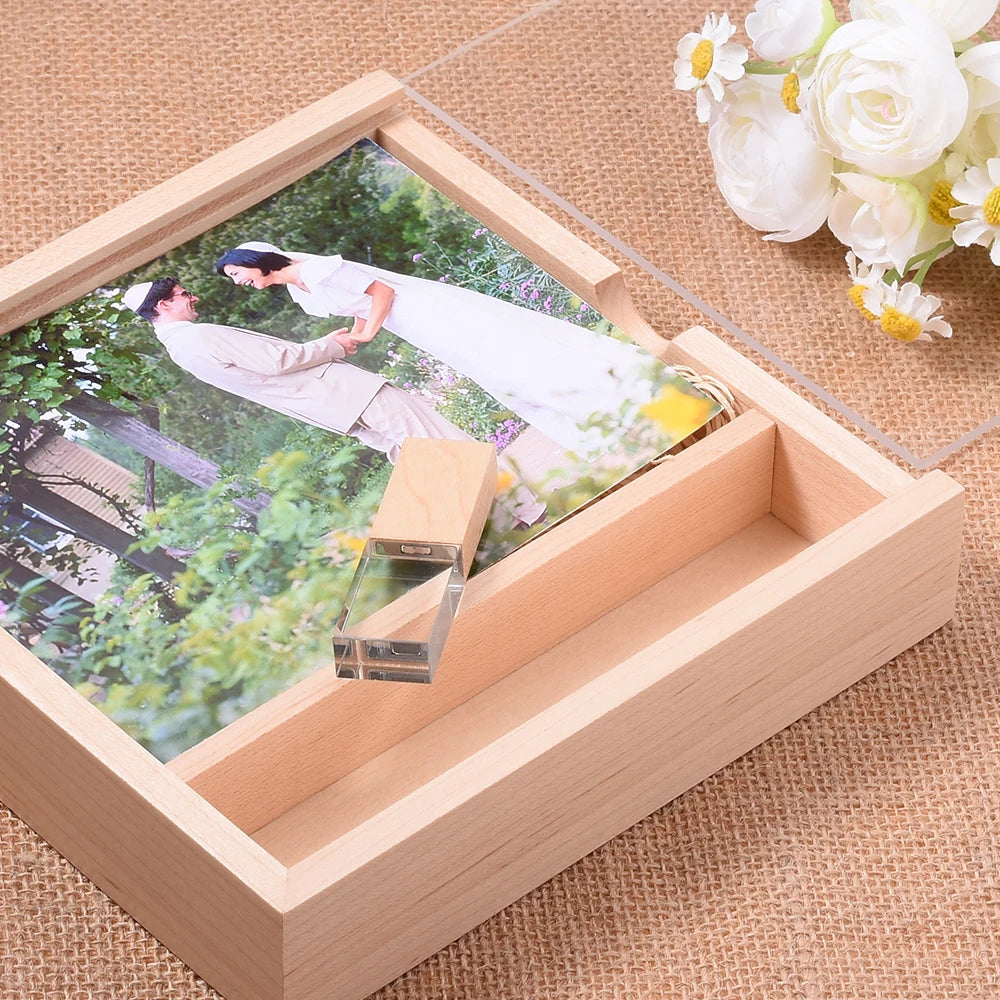 Walnut Album Box USB Flash Drives 128GB Photography Studio Memory Stick 64GB Free Custom Logo Pen Drive 32GB 16GB Wedding Gift