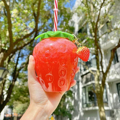500ml Summer Creative Strawberry Straw Cup, Portable Water Bottle for Milk Coffee, Home Camping Bottle