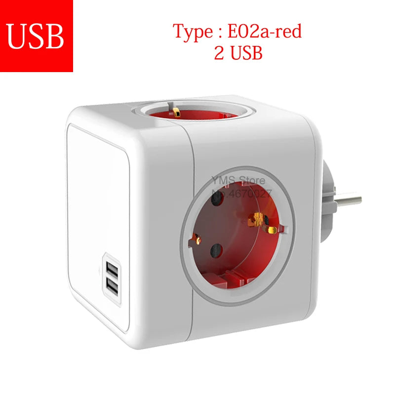 Massfa Multi Usb Power Strip Electrical Plug Cube Multiple Extension Socket with 4 Eu Outlets 3680W Adapter for Home Office