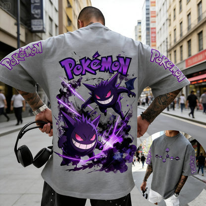 Men's T Shirt Sports T Shirt Short Sleeve T Shirt Purple Gengar Back Print Red Eyes Sharp Teeth with Smoke Sleeve Patterns