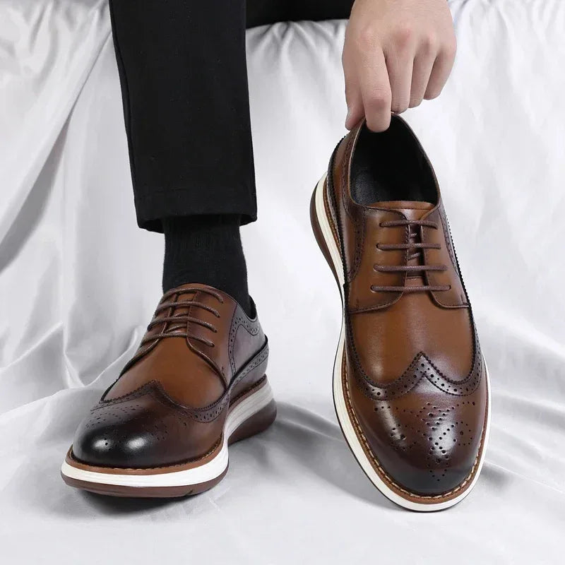 Men's Casual Leather Thick Soled Simple Walking Shoes Fashion Oxford Shoes High End British Style Office Business Dress Shoes
