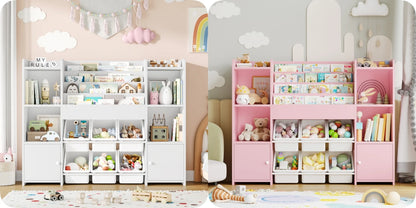 Getone Toy Storage Unit Kids Storage Unit Kids Toy Storage with 6 Removable Boxes, 4-tier Book Shelf Childrens Bookcase Kids Bookshelf Toy Organiser for Kids Room, Nursery Playroom 119x29.5x94 cm