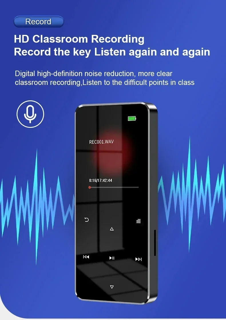 2.0 Inch Metal Touch MP3 MP4 Music Player Bluetooth 5.0 Supports Card, with FM Alarm Clock Pedometer e-Book Built-in Speaker