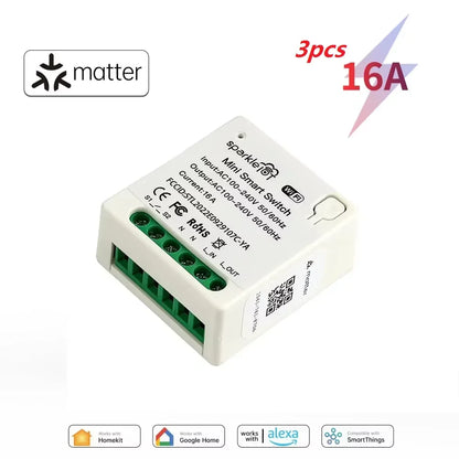 Matter 16A WiFi mini Smart Switch Pass-through Disconnect Dual Control Outletorks Remote Control Timer  Work with HomeKit Alexa
