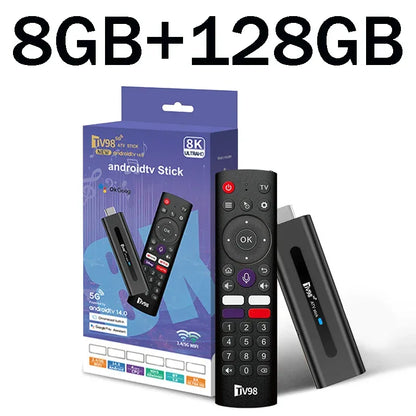 TV98 ATV Stick TV Stick Support HD 8K 4K Video BT5.0 4G 5G Dual WiFi6 Voice Remote Allwinner H313 Quad Core Smart 8GB 128GB iptv