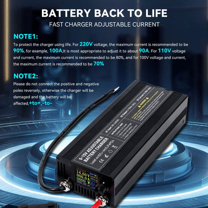 12V 60A 100Ah Solar Large Charger Current Voltage Adjustable for Lifepo4 Universal Chargers Outdoor power supply