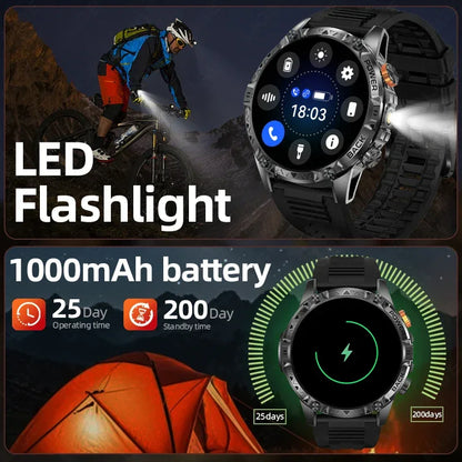 LIGE New Military For T-Rex 3 Ultra Smart Watch 1000mAh Battery IP68 Waterproof Compass Flashlight Sports Tracker Smartwatch Men