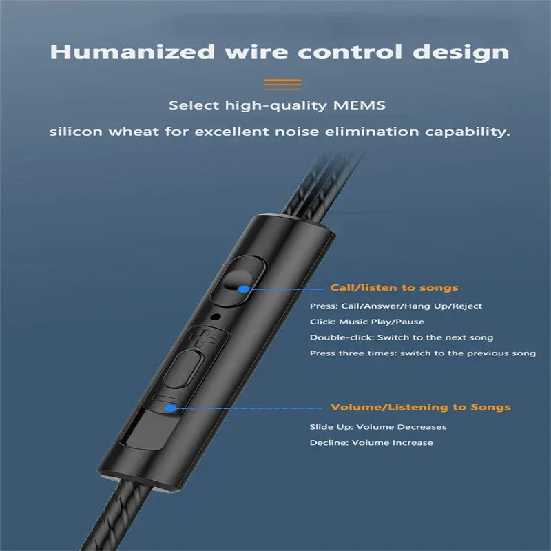 3.5mm Wired Headphones Noise Canceling In-Ear Sports Earphones Bass Stereo Gaming Headset HiFi Music Earbuds With Mic For Xiaomi