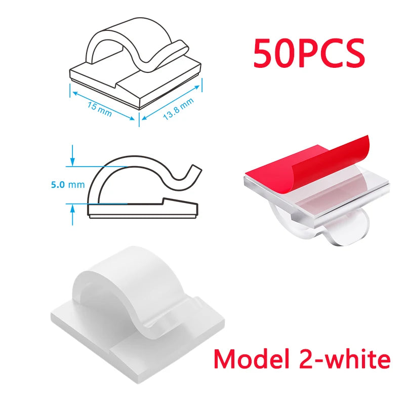 50 20 10 PCS Cable Organizer Clip Self Adhesive Cord Management Desktop Wall USB Cable Management Wire Winder Manager Desk Clamp