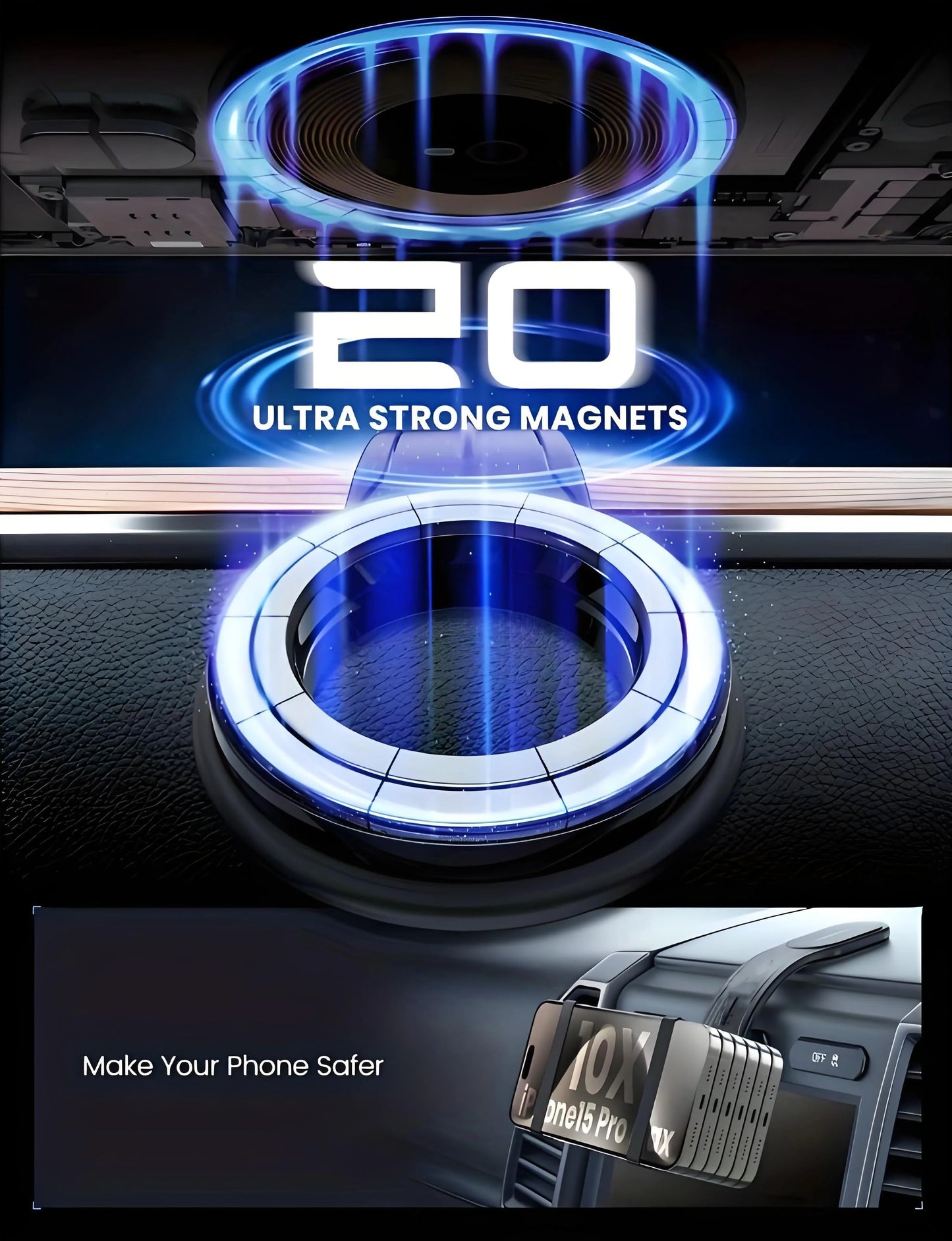 Magnetic Car Phone Holder GPS Holder Auto Dashboard Mount for Phone Thickened Aluminum Alloy an Be Bent At Any Angle Accessories
