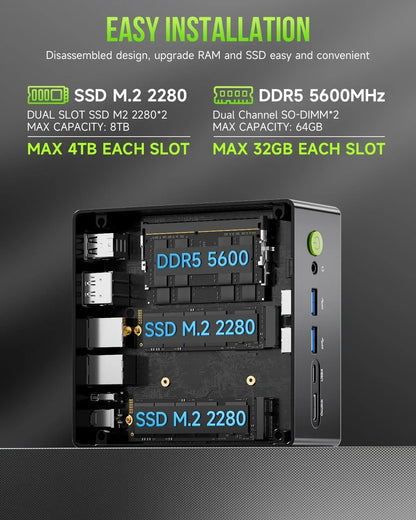 GMKtec K11 Gaming PC AMD Ryzen 9 8945HS 32GB DDR5 1TB PCIe 4.0 SSD Windows 11 Pro Oculink Dual 2.5G LAN HDMI DP 2 USB4 RGB