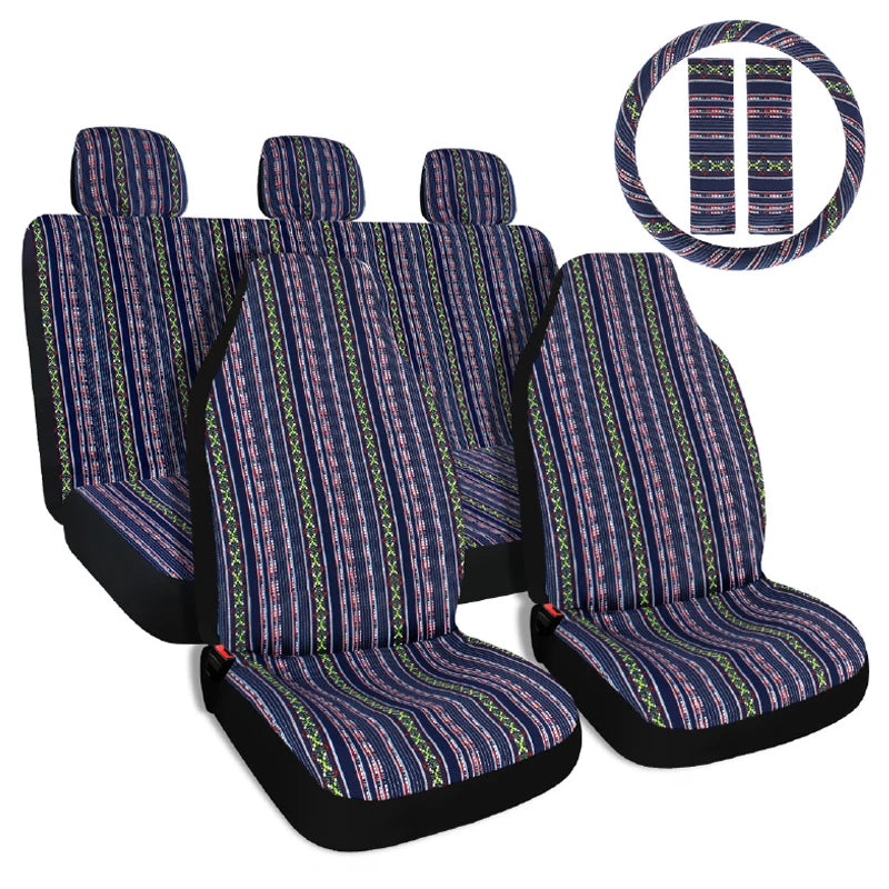 AUTO PLUS Striped Car Seat Covers Full Set with Seat Belt Pads Steering Wheel Cover Universal Washable Seat Covers for Cars by PDG ibma