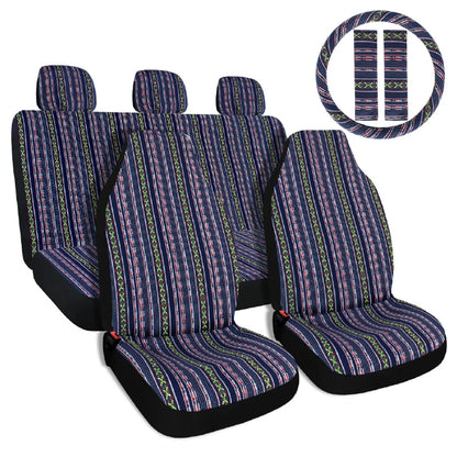 AUTO PLUS Striped Car Seat Covers Full Set with Seat Belt Pads Steering Wheel Cover Universal Washable Seat Covers for Cars by PDG ibma
