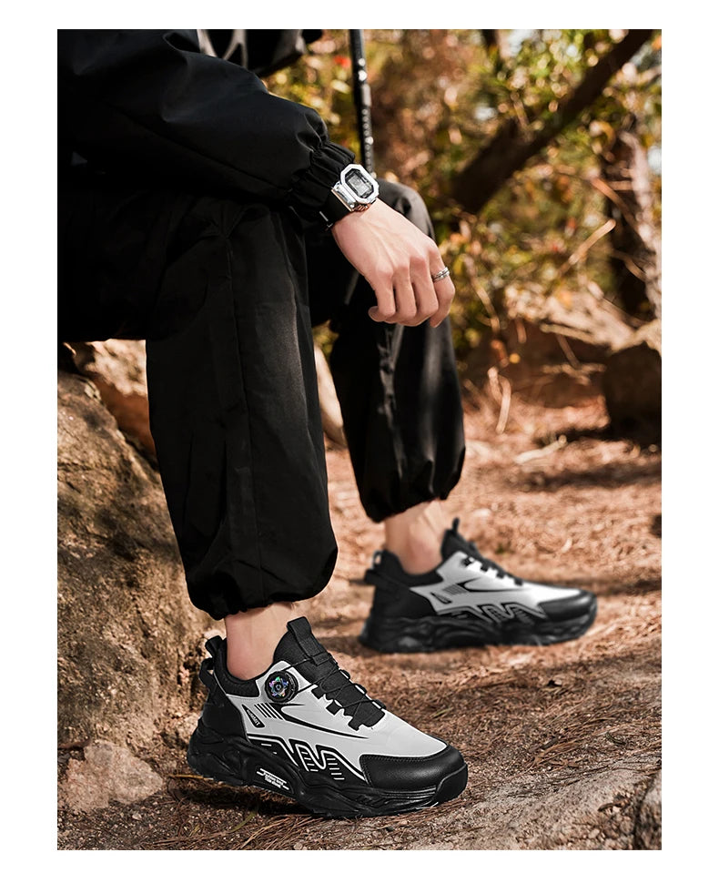Men's casual sports shoes four season new rotating shoelaces comfort outdoor running walking shoes breathable soft-sole sneakers