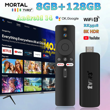 2026 TVR3+ Dual UI interface TV Stick 8K HD WIFI 6 Android 14.0 RK3518 Quad Core 8GB RAM 128GB ROM Home Theater Media Player