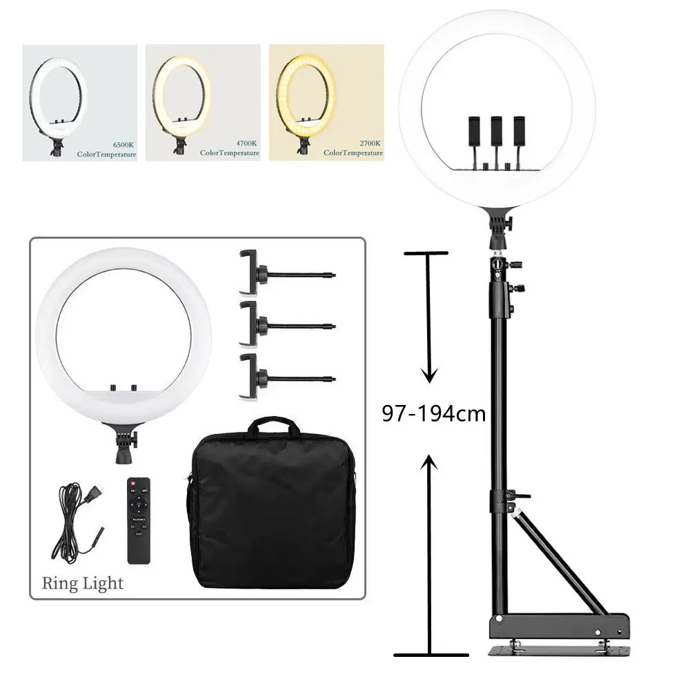 SH Ring Light 18inch Kit 36W 6500K Professional LED Control Stand Phone Holder Tube  Bag for Tattoo Lash Extension Barber Light