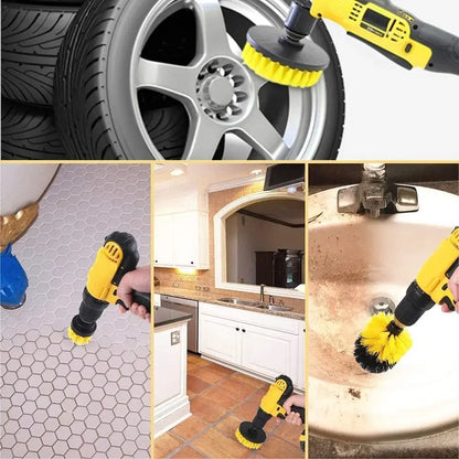 3Pcs Set Electric Scrubber Brush Drill Brush Kit Plastic Round Cleaning Brush For Carpet Glass Car Tires Nylon Brushes 2/3.5/4''