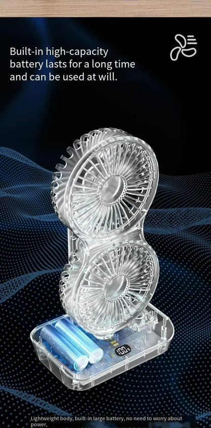 Double Head DesktopFan:4-speed fast cooling, 8000mAhbatterydigital display adjustable directionshakingfunction for household use