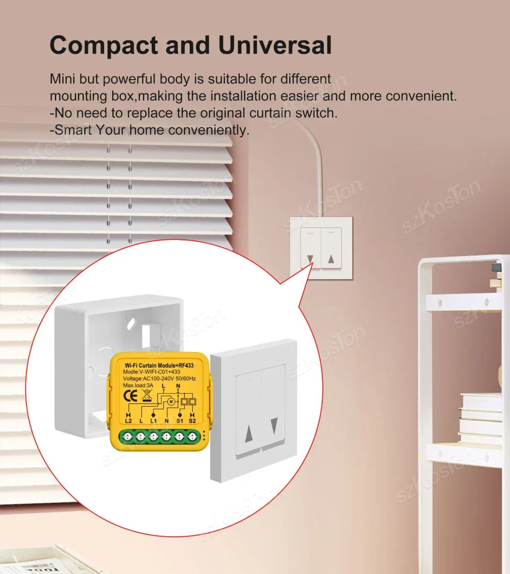 Tuya WiFi RF433 Smart Curtain Switch Controller Connect Roller Shutters Blinds Motor Switch Smart Life APP For Alexa Google Home