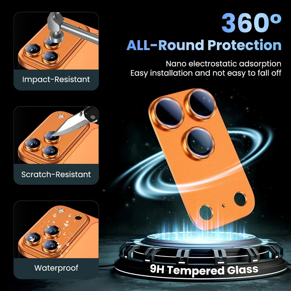 NNBILI 2pcs For iPhone 17 Pro 17 Pro Max Camera Lens Protector Bubble-Free Anti-fall Scratch-Resistant Easy Installation Orange