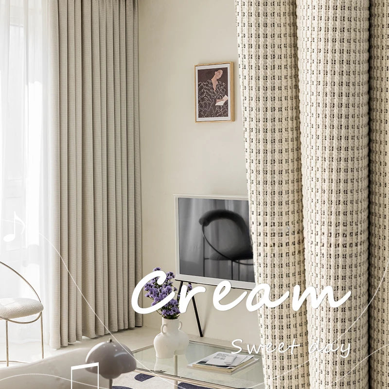 Modern Simple Balcony Drapes Light Luxury Bedroom Thick Blackout Curtain Large Area Bay Window Curtains Home Living Room Drape