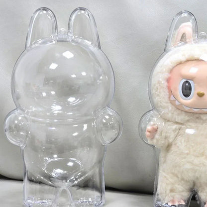 Transparent Macaron Doll Case For Labubu - Popmart Bubble Mart Storage Box, Dustproof Cover for Elf, Christmas New Year Gift