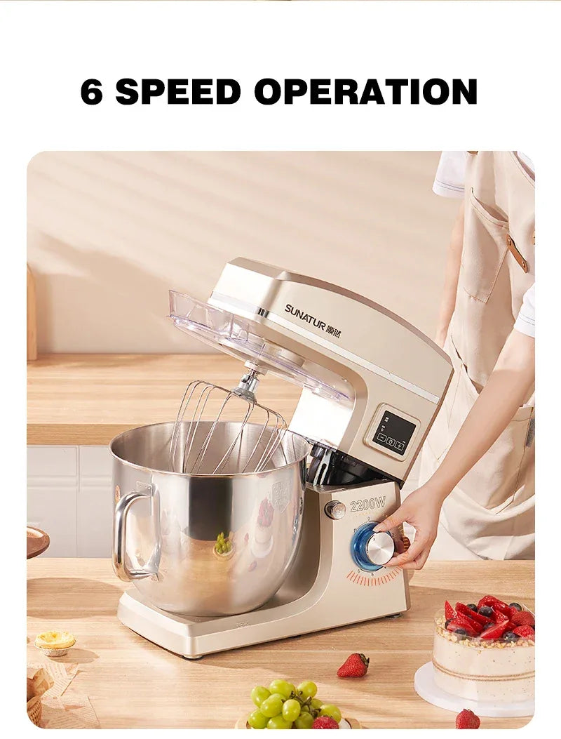 SUNATUR 10L Stand Mixer 2200w Dough Kneading Planetary Proccessor Automatic Beater Electric timed Kitchen Blender cream whipper